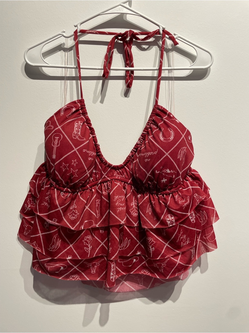 Wild Fable Women's Ruffle Halter Tank Top Red Western XL NWT